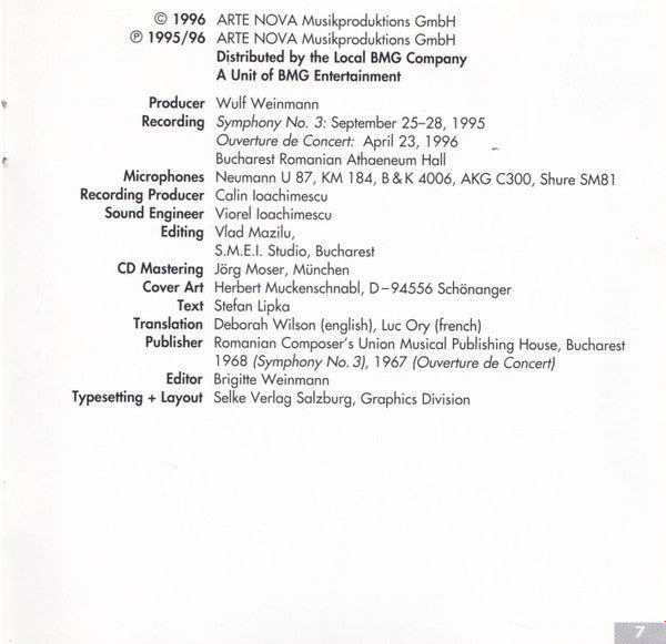 George Enescu - Orchestra Simfonică A Filarmonicii De Stat "George Enescu", Cristian Mandeal : Symphony No. 3, Concert Overture Op. 32 (CD, Album)