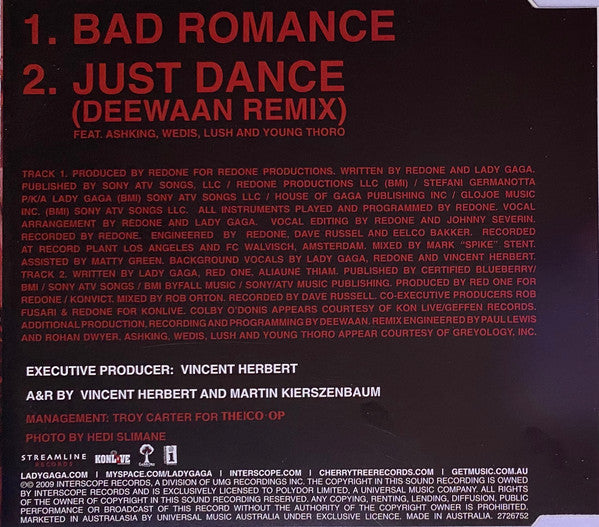 Lady Gaga : Bad Romance (CD, Single)