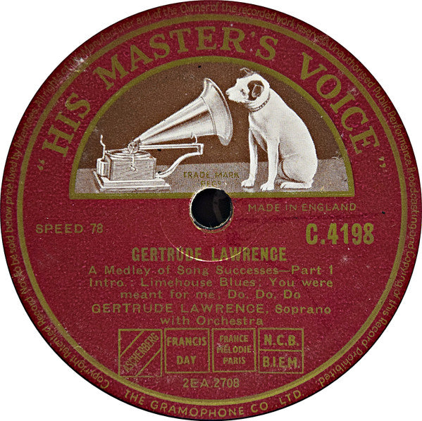 Gertrude Lawrence : Gertrude Lawrence. A Medley Of Song Successes (Shellac, 12")