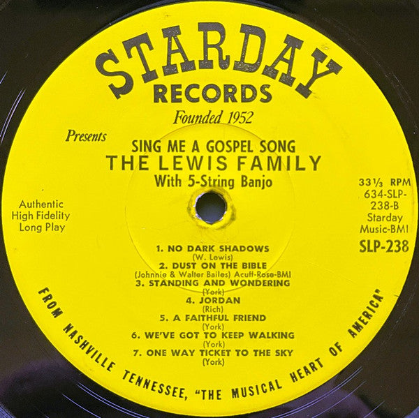 The Lewis Family : Sing Me A Gospel Song  (LP, Album, Mono)