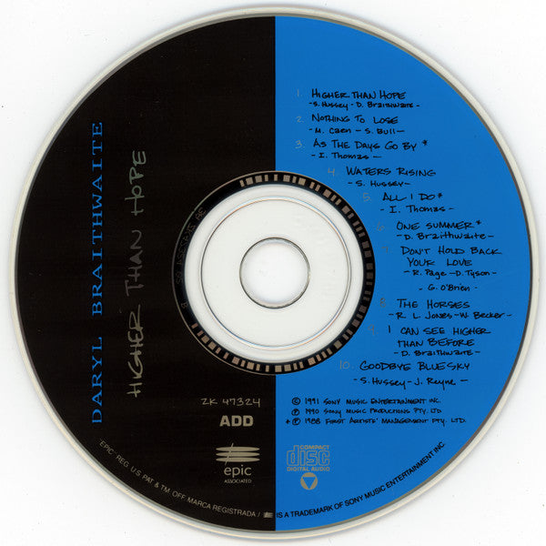 Daryl Braithwaite : Higher Than Hope (CD, Album)
