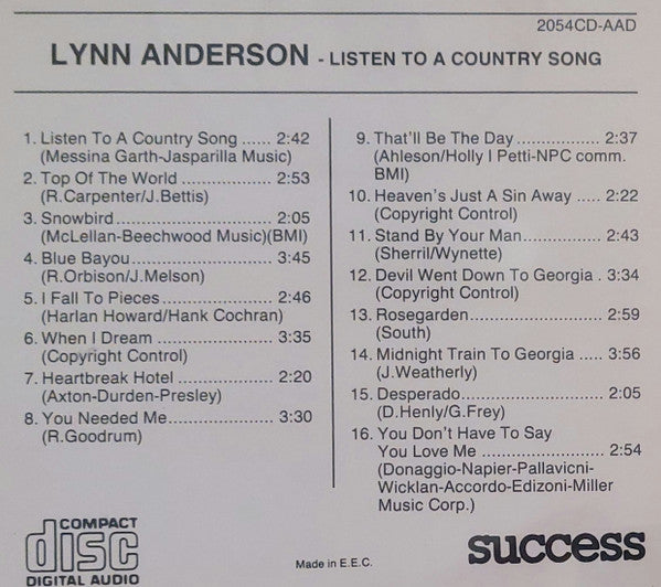 Lynn Anderson : Listen To A Country Song (CD, Comp)