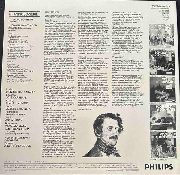 Gaetano Donizetti : Lucia Di Lammermoor Montserrat Caballé,José Carreras,Jesús López-Cobos (LP)