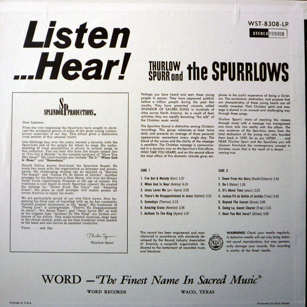Thurlow Spurr And The Spurrlows : Listen ...Hear! (LP, Album)