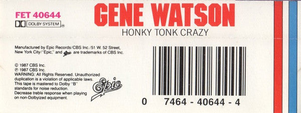 Gene Watson : Honky Tonk Crazy (Cass, Album)