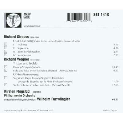 Wilhelm Furtwängler, Kirsten Flagstad, Philharmonia Orchestra, Richard Strauss / Richard Wagner : Four Last Songs (World Première) / Tristan Und Isolde · Götterdämmerung (excerpts) (CD, Mono, RM)