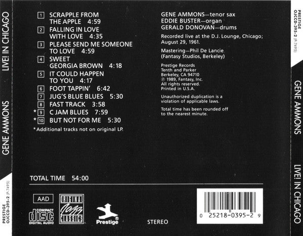 Gene Ammons : Live! In Chicago (CD, Album, RE, RM)