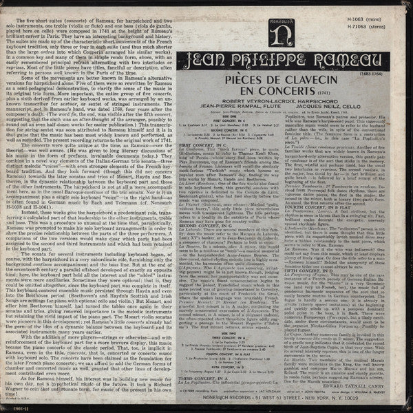 Jean Philippe Rameau*, Robert Veyron-Lacroix, Jean-Pierre Rampal, Jacques Neilz : Pièces De Clavecin En Concert (LP)