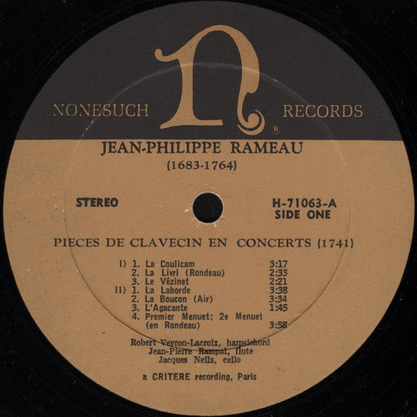 Jean Philippe Rameau*, Robert Veyron-Lacroix, Jean-Pierre Rampal, Jacques Neilz : Pièces De Clavecin En Concert (LP)
