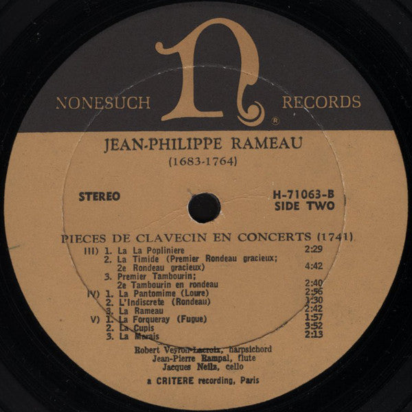 Jean Philippe Rameau*, Robert Veyron-Lacroix, Jean-Pierre Rampal, Jacques Neilz : Pièces De Clavecin En Concert (LP)