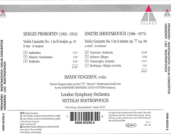 Prokofiev* & Shostakovich*, Vengerov*, London Symphony Orchestra, Rostropovich* : Violin Concertos No.1 (CD, Album)