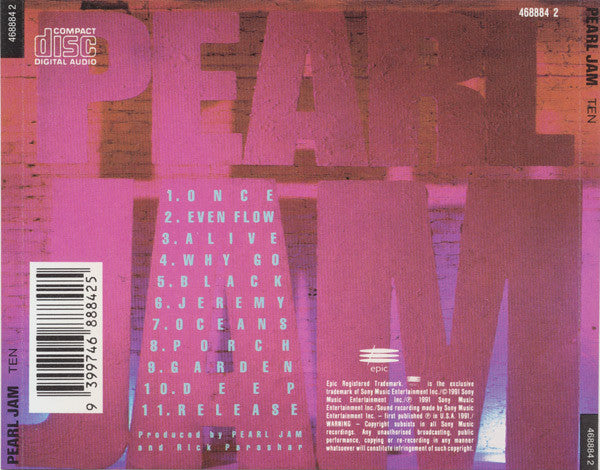Pearl Jam : Ten (CD, Album, RE, DAD)