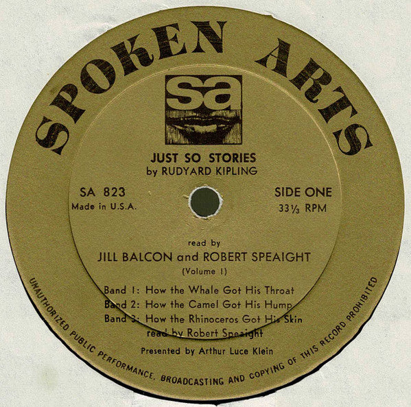 Rudyard Kipling Read By Jill Balcon and Robert Speaight : Just So Stories By Rudyard Kipling, Volume One (LP)