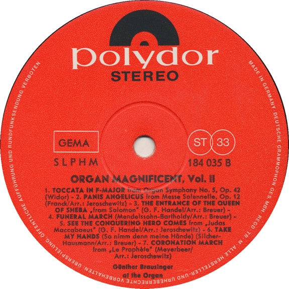 Günther Brausinger : Organ Magnificent Vol. II (LP)