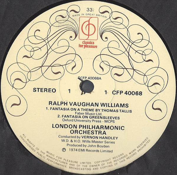 Ralph Vaughan Williams / Sir Michael Tippett, London Philharmonic Orchestra Conducted By Vernon Handley : Tallis Fantasia • Fantasia On Greensleeves / Concerto For Double String Orchestra (LP)