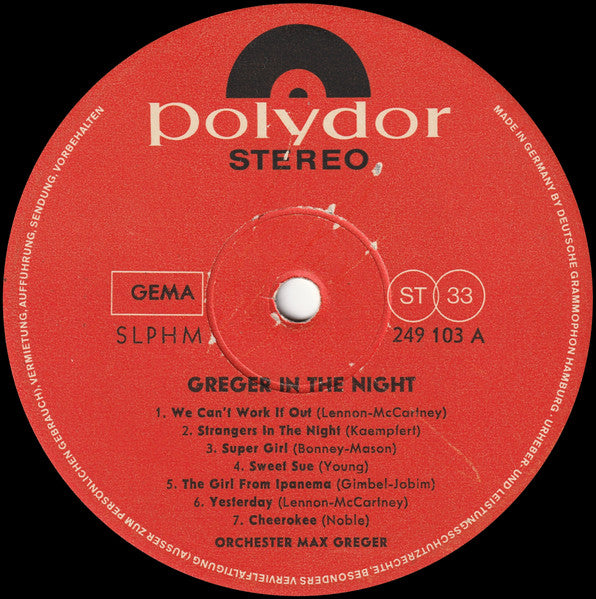 Max Greger Und Sein Orchester : Greger In The Night (LP, Album)