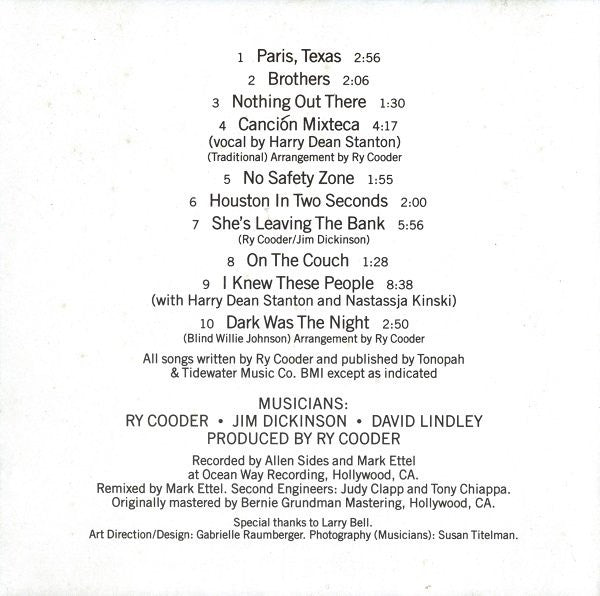 Ry Cooder : Paris, Texas (Original Motion Picture Soundtrack) (CD, Album, RE)