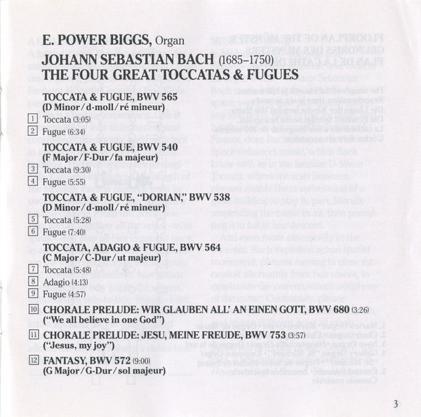 Bach* - E. Power Biggs : The Four Great Toccatas & Fugues (CD, Comp, RE)