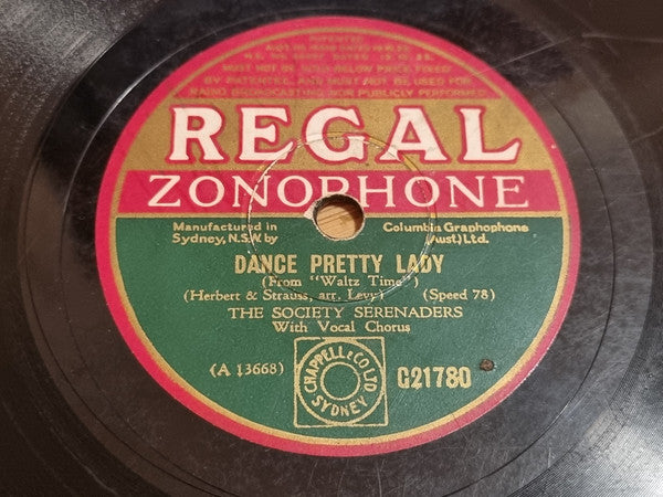 The Society Serenaders : Come Out Vienna Waltz / Dance Pretty Lady (Shellac, 10")