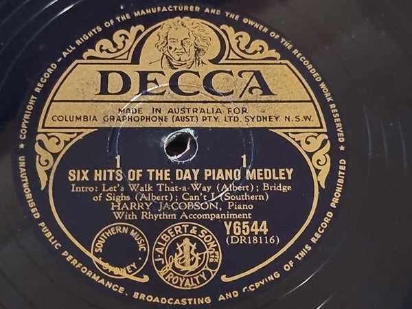Harry Jacobson : Six Hits Of The Day Piano Medley (Shellac, 10")