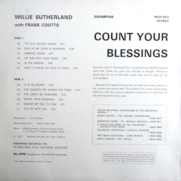 Willie Sutherland With Frank Coutts : Count Your Blessings (LP)