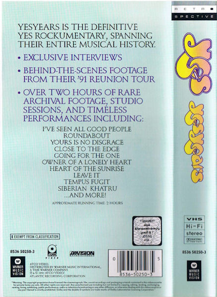 Yes : Yesyears (VHS, PAL)
