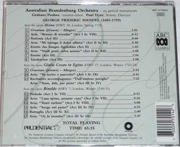 Graham Pushee, Australian Brandenburg Orchestra, Paul Dyer, Handel* : Handel Arias From The Operas Alcina, Giulio Cesare And Rinaldo (CD, Album)