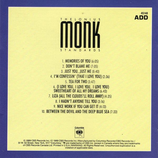 Thelonious Monk : Standards (CD, Comp, RM)