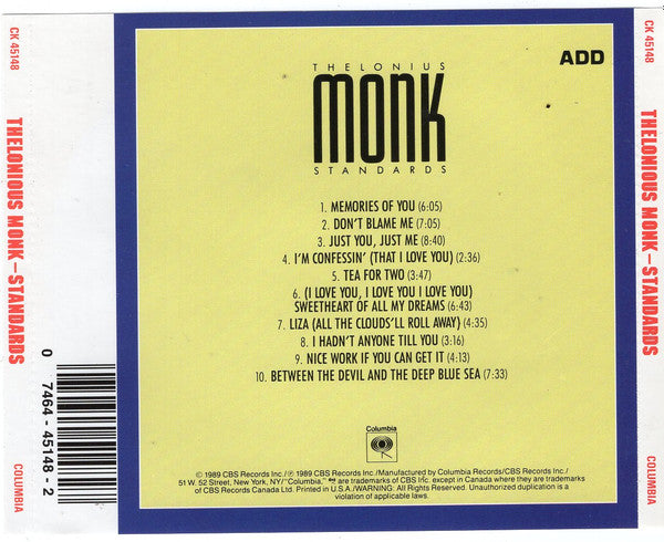 Thelonious Monk : Standards (CD, Comp, RM)