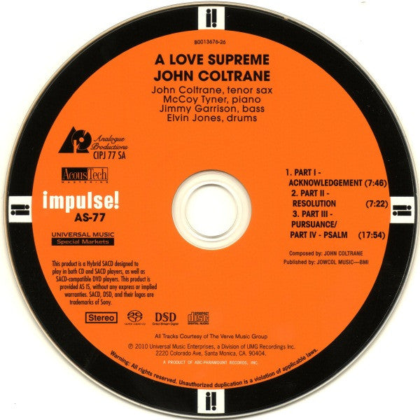 John Coltrane : A Love Supreme (SACD, Hybrid, Album, RE, RM)