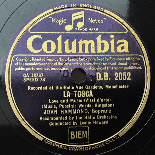 Joan Hammond : La Tosca (Shellac, 10")