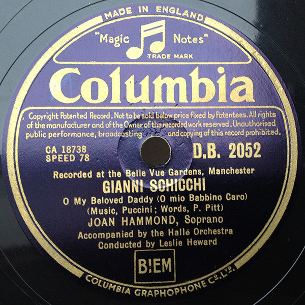 Joan Hammond : La Tosca (Shellac, 10")