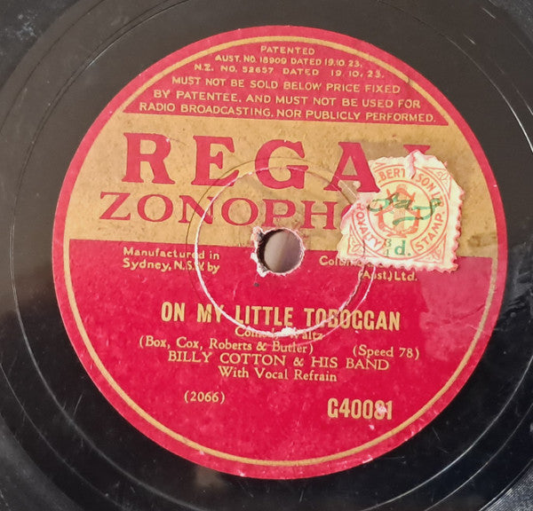 Billy Cotton And His Band, Billy Cotton : On My Little Toboggan / A Feather In Her Tyrolean Hat (Shellac, 10")