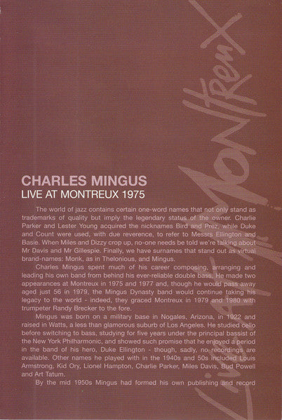 Charles Mingus : Live At Montreux 1975 (DVD-V, Multichannel, PAL, DTS)