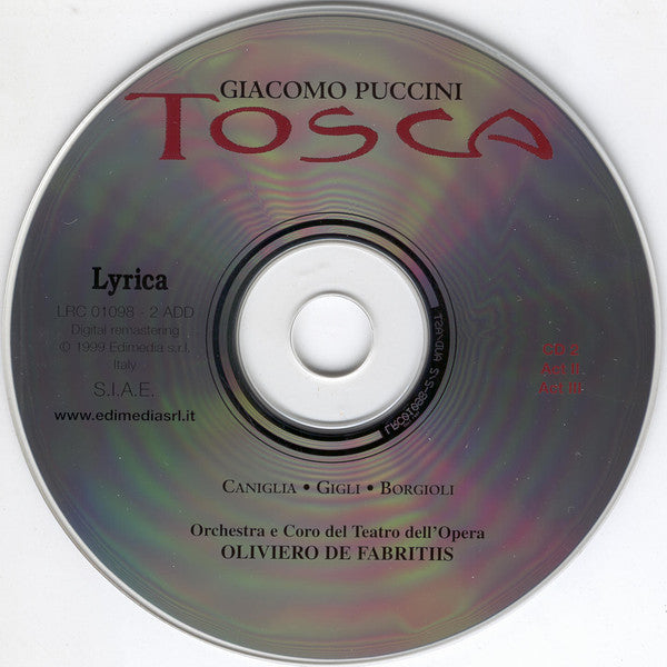 Giacomo Puccini, Orchestra* E Coro Del Teatro Dell'Opera Di Roma, Oliviero De Fabritiis : Tosca (2xCD, Album, RM)