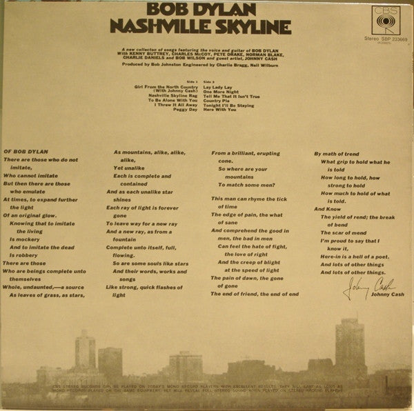 Bob Dylan : Nashville Skyline (LP, Album, RP)