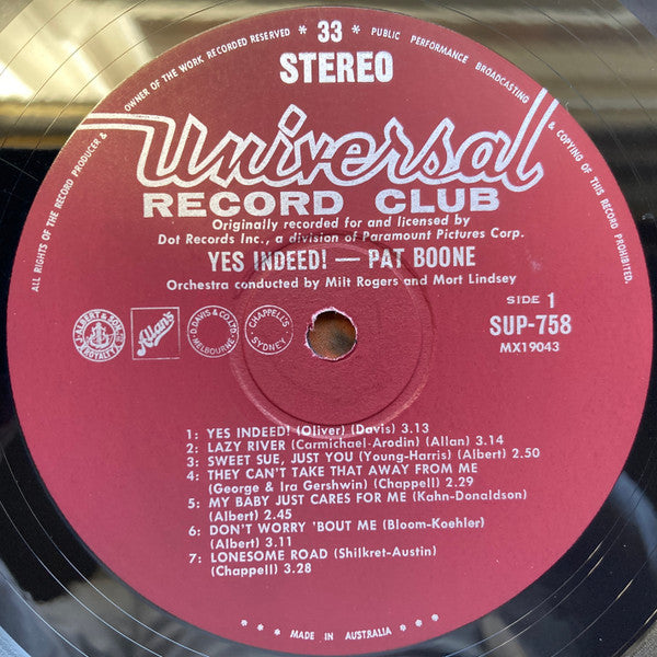 Pat Boone : Yes Indeed! (LP, Club, RE)