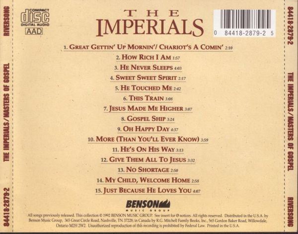 Imperials : Masters Of Gospel (CD, Comp)