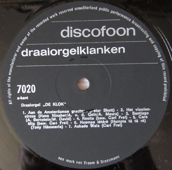 Draaiorgel "De Klok"* : Muziek Van De Straat (LP, Album)