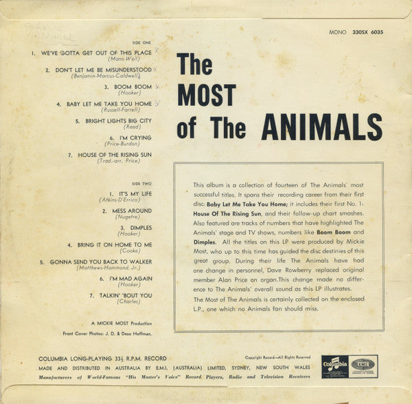 The Animals : The Most Of The Animals (LP, Comp, Mono)