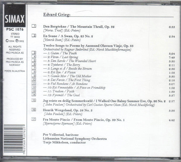Edvard Grieg, Per Vollestad, Terje Mikkelsen, Lithuanian National Symphony Orchestra : Edvard Grieg. Songs with Orchestra (CD, Album)