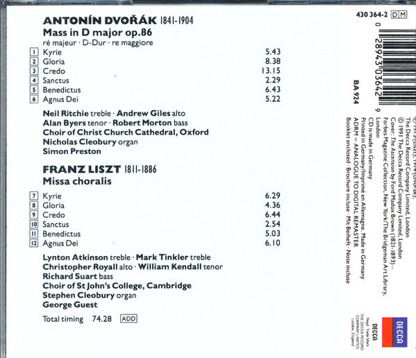 Antonín Dvořák / Franz Liszt - Simon Preston · George Guest (2) : Mass. Op.86 / Missa Choralis (CD, Comp)