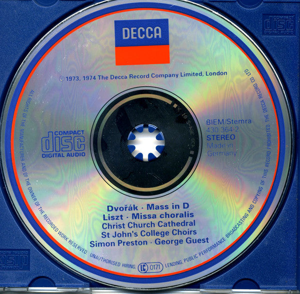 Antonín Dvořák / Franz Liszt - Simon Preston · George Guest (2) : Mass. Op.86 / Missa Choralis (CD, Comp)
