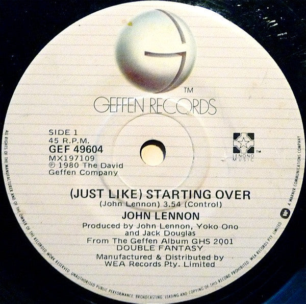 John Lennon : (Just Like) Starting Over (7", Single)