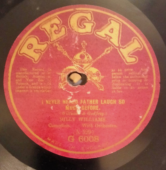 Billy Williams (9) : My Lass From Glasgow Town / I Never Heard Father Laugh So Much Before (Shellac, 10")