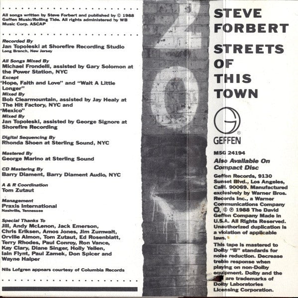 Steve Forbert : Streets Of This Town (Cass, Album)