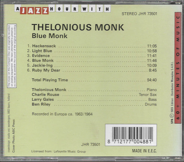 Thelonious Monk : Blue Monk (CD, Comp, RE)