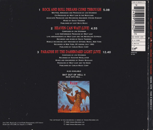 Meat Loaf : Rock And Roll Dreams Come Through (CD, Single, Dig)