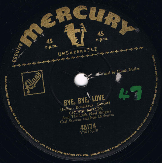 Chuck Miller (7) And The Dick Noel Singers With Carl Stevens & His Orchestra : Bye, Bye, Love / Rang Tang Ding Dong (7", Single)