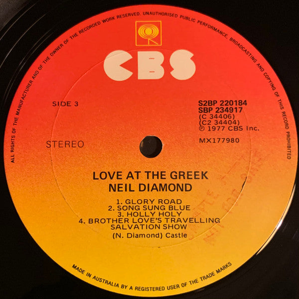 Neil Diamond : Love At The Greek - Recorded Live At The Greek Theatre (2xLP, Album)